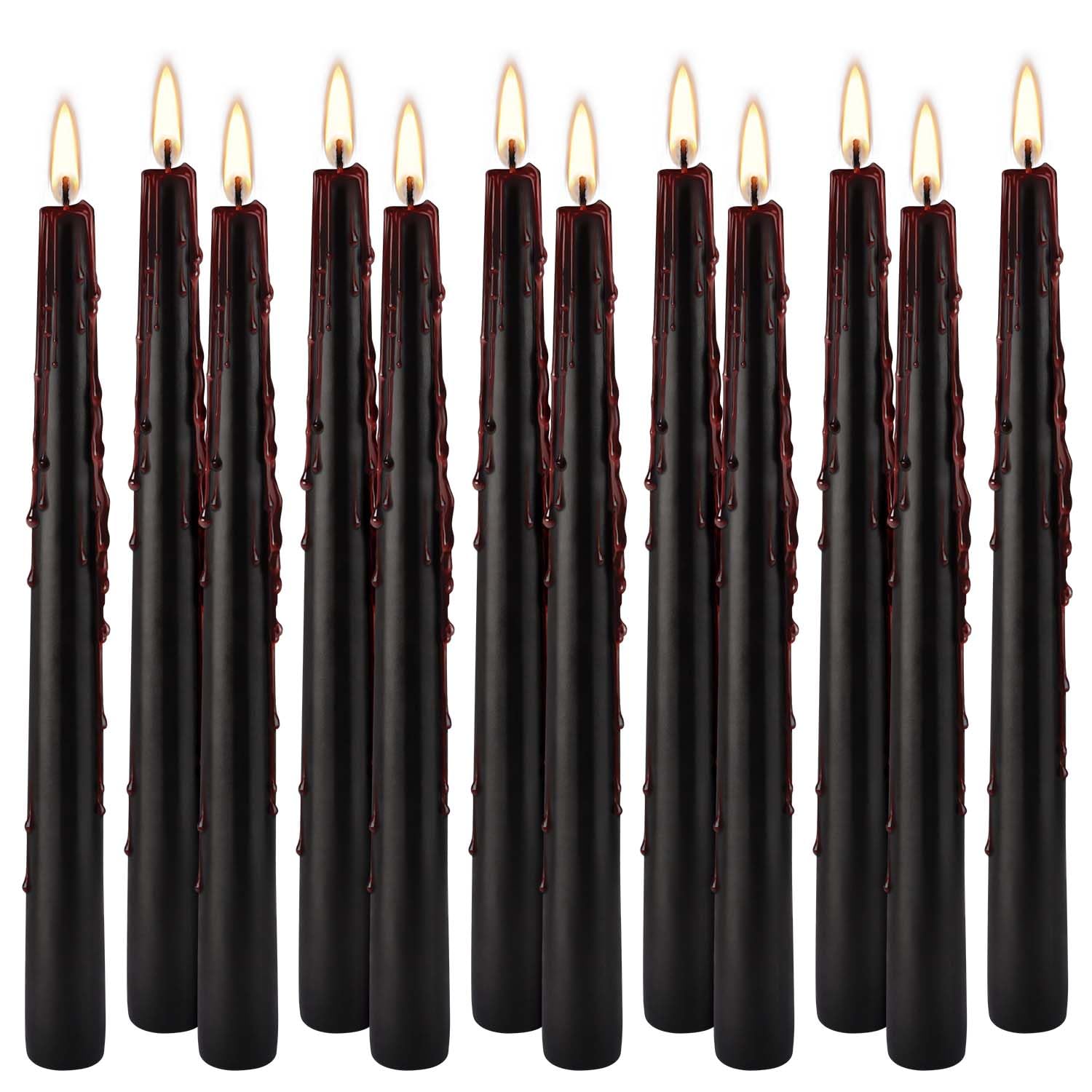 12PCS 10-Inch Black Bleeding Taper Candles,Vampire Tears Taper Candles- Unscented Ideal for Halloween, Christmas, Rituals, and T